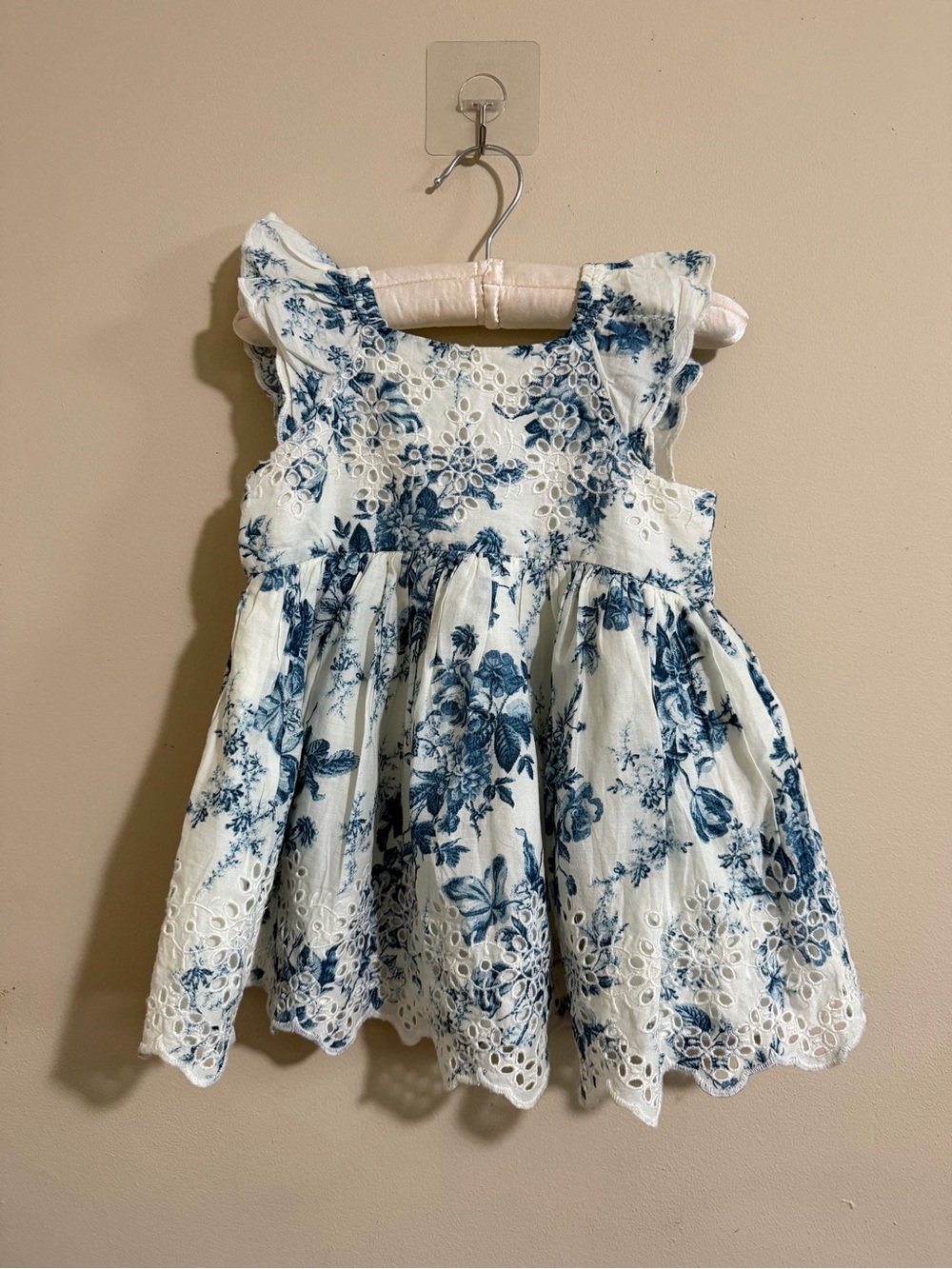 Blue Floral Eyelet Cotton Girls' Dress